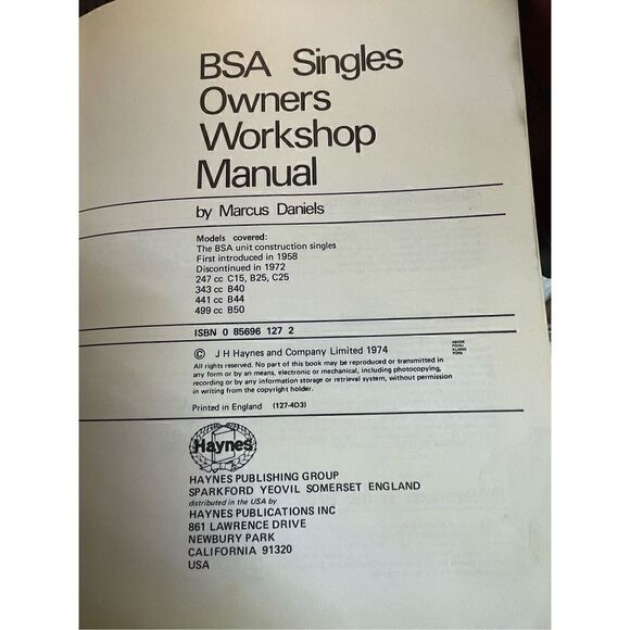 Haynes BSA Unit Singles 1958-1972 Owners Workshop Manual-First Edition - Picture 7 of 7